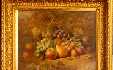 Charles Archer (1855-1931), still life with grapes, apples, ...