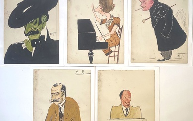 Charles REAL (1898-1979) Lot de caricatures comprenant : Ensemble de cinq caricatures comprenant : -...