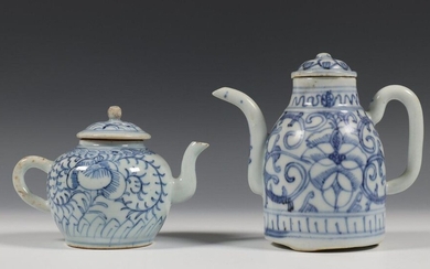 China, two blue-white porcelain teapots and lids, 19th...