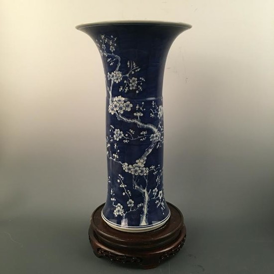 Chinese Blue & White Plum Pattern Gu Vase