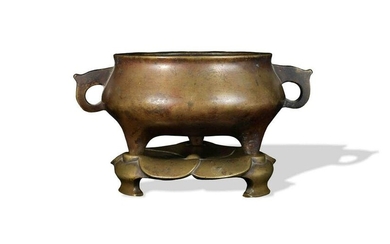 Chinese Bronze Censer with Original Stand, 18th Century