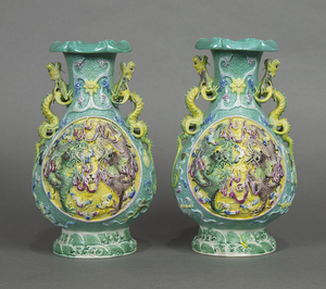 Chinese Carved Porcelain Vases, Dragons