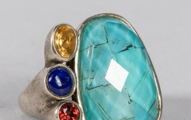 Chinese Export Sterling Silver Ring with Gem Stone