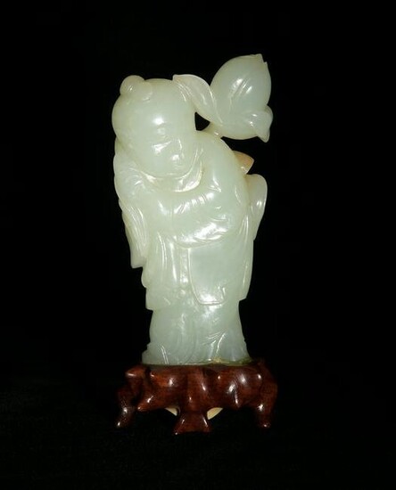 Chinese Jade Carved Boy with Stand, 19th Century