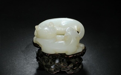 Chinese Jade Carving of Double Badger, 18th Century