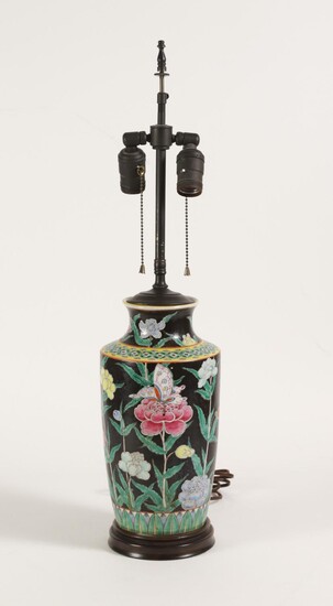 Chinese Overglaze Decorated Ceramic Vase Mounted as a Lamp, mid to late 20th Century FR3SHLM