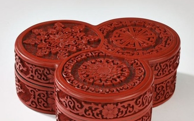 Chinese carved cinnabar floral box, 7.25"dia