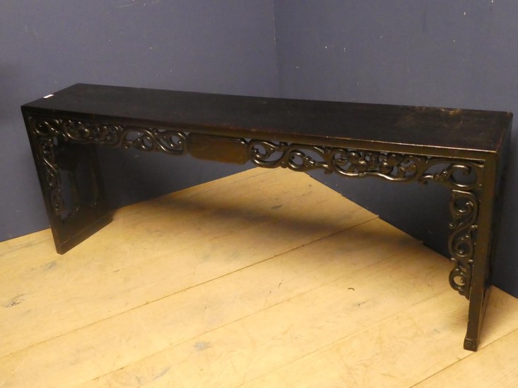 Chinese carved hardwood low side table 59h x 27.5w x 153l cm