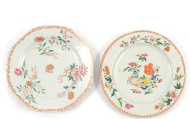 Chinese porcelain octagonal shape plate, and another polychrome decorated Chinese plate.