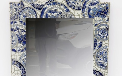 Chinoiserie-Style Blue & White Mirror
