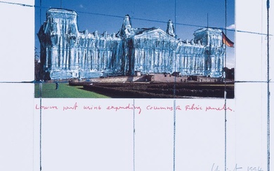 Christo et Jeanne-Claude, Project for Berlin Wrapped Reichstag, offset couleur avec impression en relief sur...