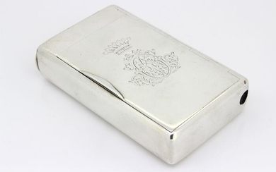 Cigarette box, Antique Cigarette case with monogram over a crown - .875 (84 Zolotniki) silver - PK - Russia - Second half 19th century