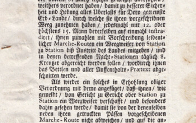 Circolare „Bettel-Ordnung“, Innsbruck,27.4.1741;Stampa con timbro, 30,5 x...