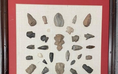 Collection of Ancient Native Arrowheads on Case