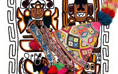 Collection of Peruvian textiles, bags, hats, etc