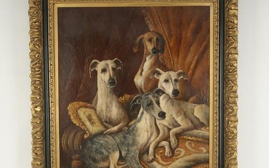 Contemporary O/board portrait of Italian greyhounds