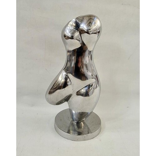 Contemporary freeform sculpture in silvered metal of a femal...