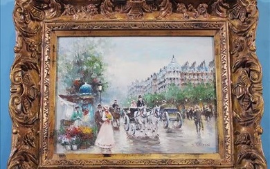 Contemporary oil on canvas of French scene, 20 x 24