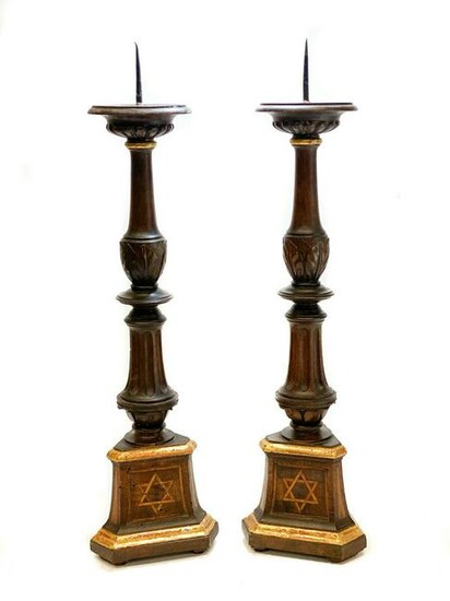 Continental Judaica Wooden Candlestick, Star of David