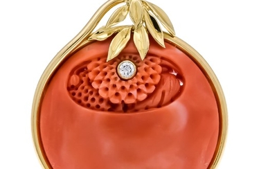 Coral diamond pendant GG 750/000 with a round,...