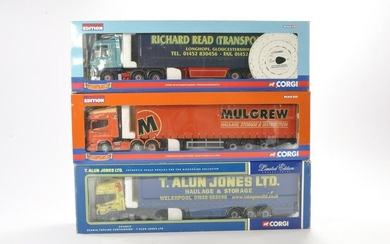 Corgi Model Truck Issues comprising No. CC12926 Scania Topline Curtainside in the livery of Mulgrew