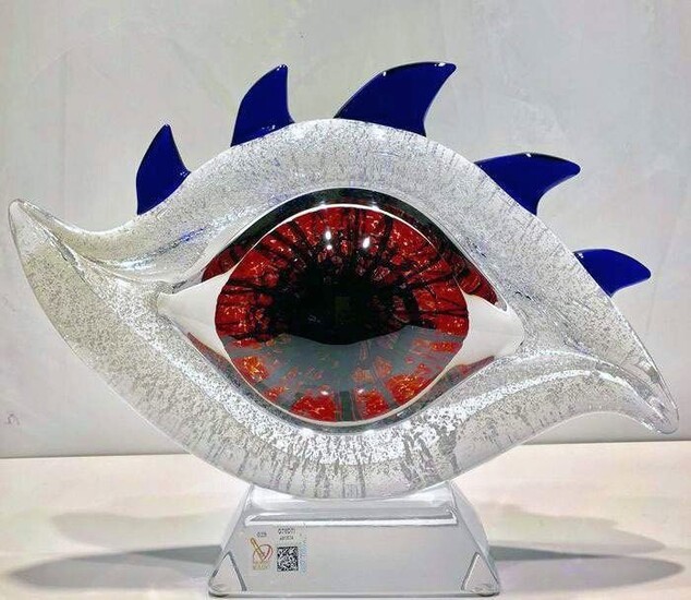 Cristiano Toso - Murano - Gold, cobalt and silver leaf ruby eye sculpture (34 cm)