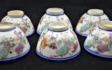 Cup (6) - Ceramic - Six famille rose erotic cups. - China - Early 20th century