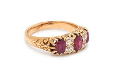 DIAMOND AND SYNTHETIC RUBY RING
