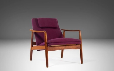 Danish Modern Lounge Chair in Teak Wood and Original Plumb Woolen Fabric by Soren J. Ladefoged C.