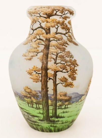 Daum Nancy Landscape Vase Enameled Cameo Glass