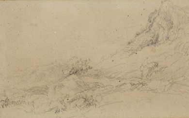 David Cox (1783-1859) A hillside with distant mountains, pencil sketch,...