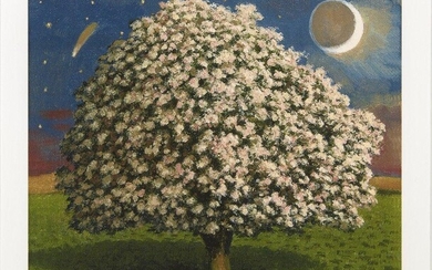 David Inshaw, British b. 1943- Apple Tree from Between Fantasy and Reality, 2010; offset lithograph on wove, signed and numbered 115/250, 17 x 19 cm, (framed) (ARR) Note: This print is taken from a book that usually accompanies it: Andrew Lambirth...