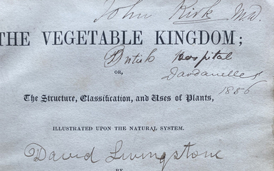 David LIVINGSTONE (1813-1873) & Dr. John KIRK (1832-1923). - John LINDLEY. - The Vegetable Kingdom; or, The structure, classification, and uses of plants, illustrated upon the natural system.