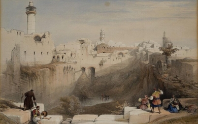 David Roberts RA RBA, Scottish 1796-1864- Jerusalem from the South, signed David Roberts April 12th 1839, published as Volume I, Plate 9; The Pool of Bethesda, signed Jerusalem April 12th 1839 David Roberts; Tiberias Looking towards Hermon, signed...