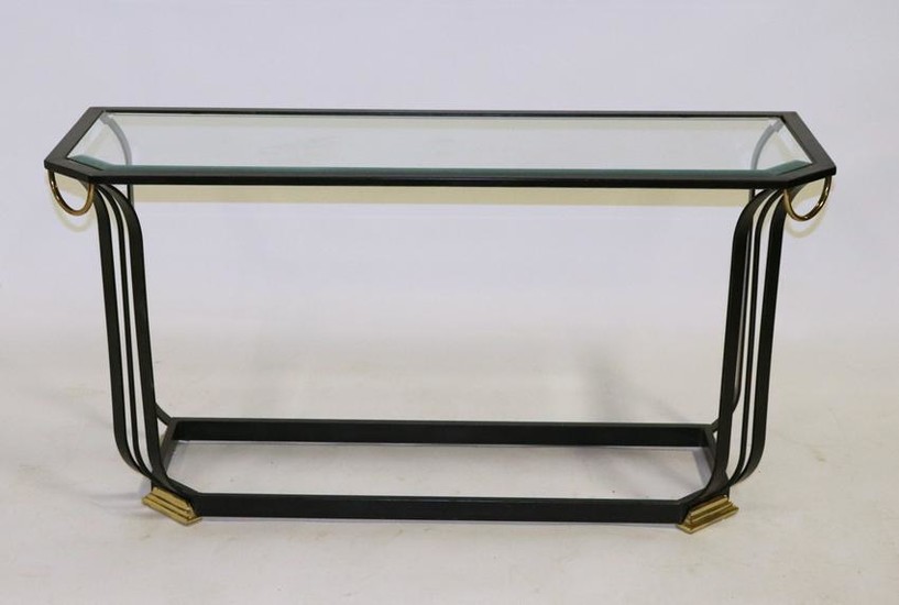 Deco Style Steel and Brass Glass Top Table