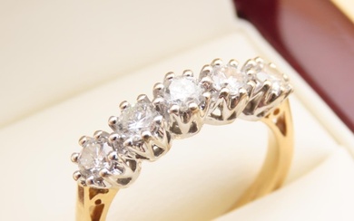 Diamond Five Stone Ring Platinum Set Mounted on 18 Carat Yel...