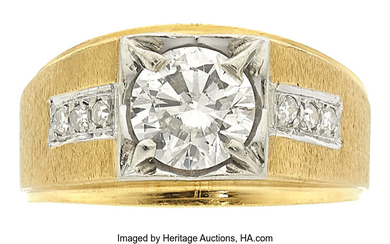 Diamond, Gold Ring Stones: Round brilliant-cut diamond weighing approximately...