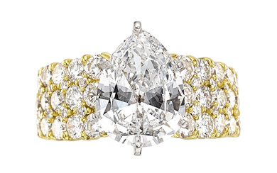 Diamond, Platinum, Gold Ring Stones: Pear-shaped diamond weighing 4.15...
