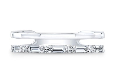 Diamond Round And Baguette Channel Open Band In 14k White Gold