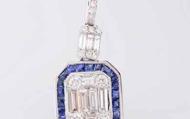 Diamond, Sapphire, 18k White Gold Pendant.