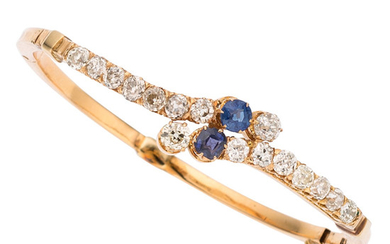 Diamond, Sapphire, Gold Bracelet The bracelet features European-cut diamonds...