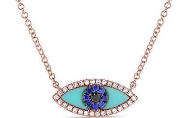 Diamond Turquoise Evil Eye Necklace in 14K Rose Gold