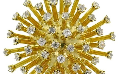 Diamond Yellow Gold Sputnik Pin Brooch Clip, French