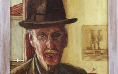 Dirk Roggeveen (1872-1955), expressionistisch geschilderd 'Zelfportret', olieverf op schilderskarton, in...