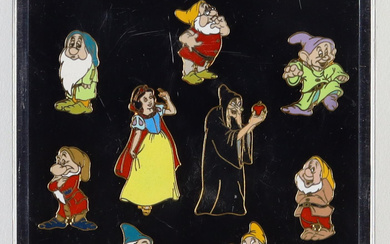 Disney Vintage "Snow White and the Seven Dwarfs" Set of (9) Pin Set In Presentation Box