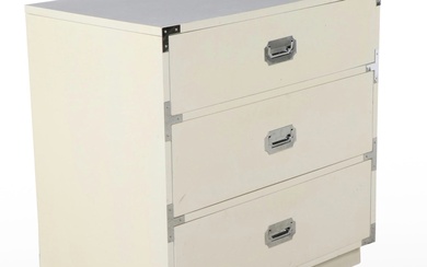 Dixie "Campaigner" Chrome-Mounted, Painted, and Laminate Top Three-Drawer Chest