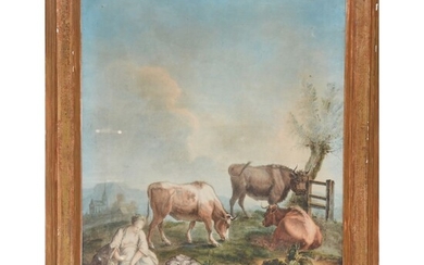 ÉCOLE FRANCAISE début XIXè. « Paire de scènes pastorales ». 2 aquarelles en pendant encadrées....