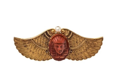 EGYPTIAN REVIVAL, YELLOW GOLD, HARDSTONE AND PEARL