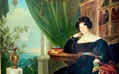 Early to Mid XIX Century French School - A Portrait of a Noble Lady within a drawing room