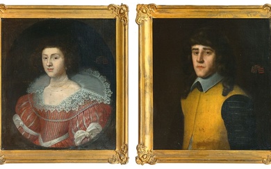 École du XVIIe siècle Paire de portraits aux armoiries Huile sur toile Chacun daté 1657...